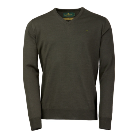 Laksen Sussex V-neck Merino Sweater i Olive