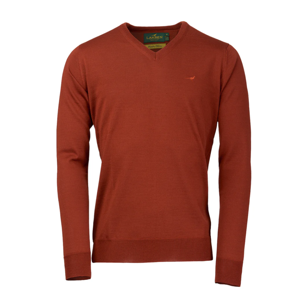 Laksen Sussex V-neck Merino Sweater_Burnt Orange